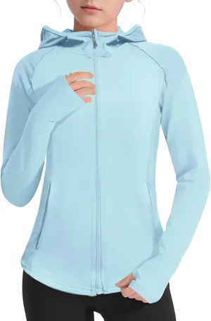Girls Lightweight Jacket Long Sleeve Zip Up Athletic Hoodie Top UPF50  Fishing Hiking Sun Protection Outwear