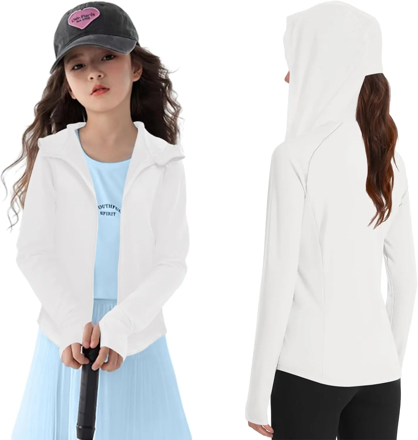 Girls Lightweight Jacket Long Sleeve Zip Up Athletic Hoodie Top UPF50  Fishing Hiking Sun Protection Outwear