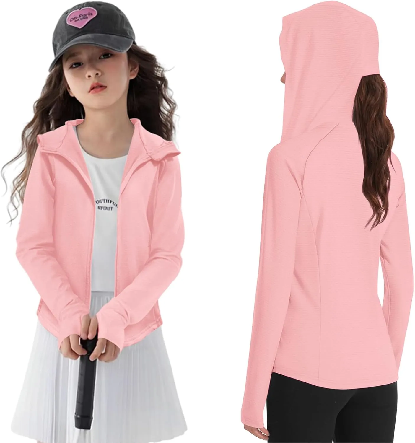 Girls Lightweight Jacket Long Sleeve Zip Up Athletic Hoodie Top UPF50  Fishing Hiking Sun Protection Outwear