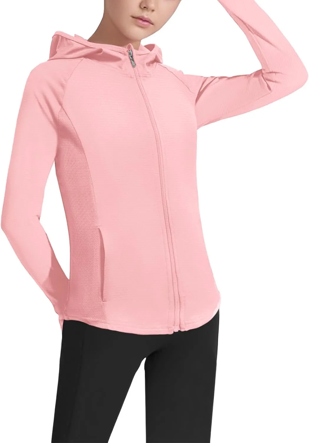 Girls Lightweight Jacket Long Sleeve Zip Up Athletic Hoodie Top UPF50  Fishing Hiking Sun Protection Outwear