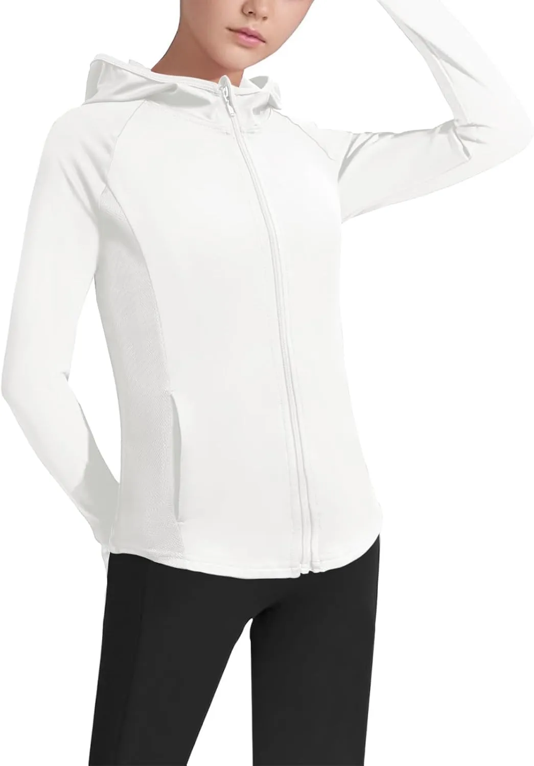 Girls Lightweight Jacket Long Sleeve Zip Up Athletic Hoodie Top UPF50  Fishing Hiking Sun Protection Outwear