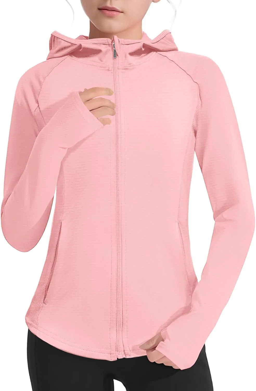 Girls Lightweight Jacket Long Sleeve Zip Up Athletic Hoodie Top UPF50  Fishing Hiking Sun Protection Outwear