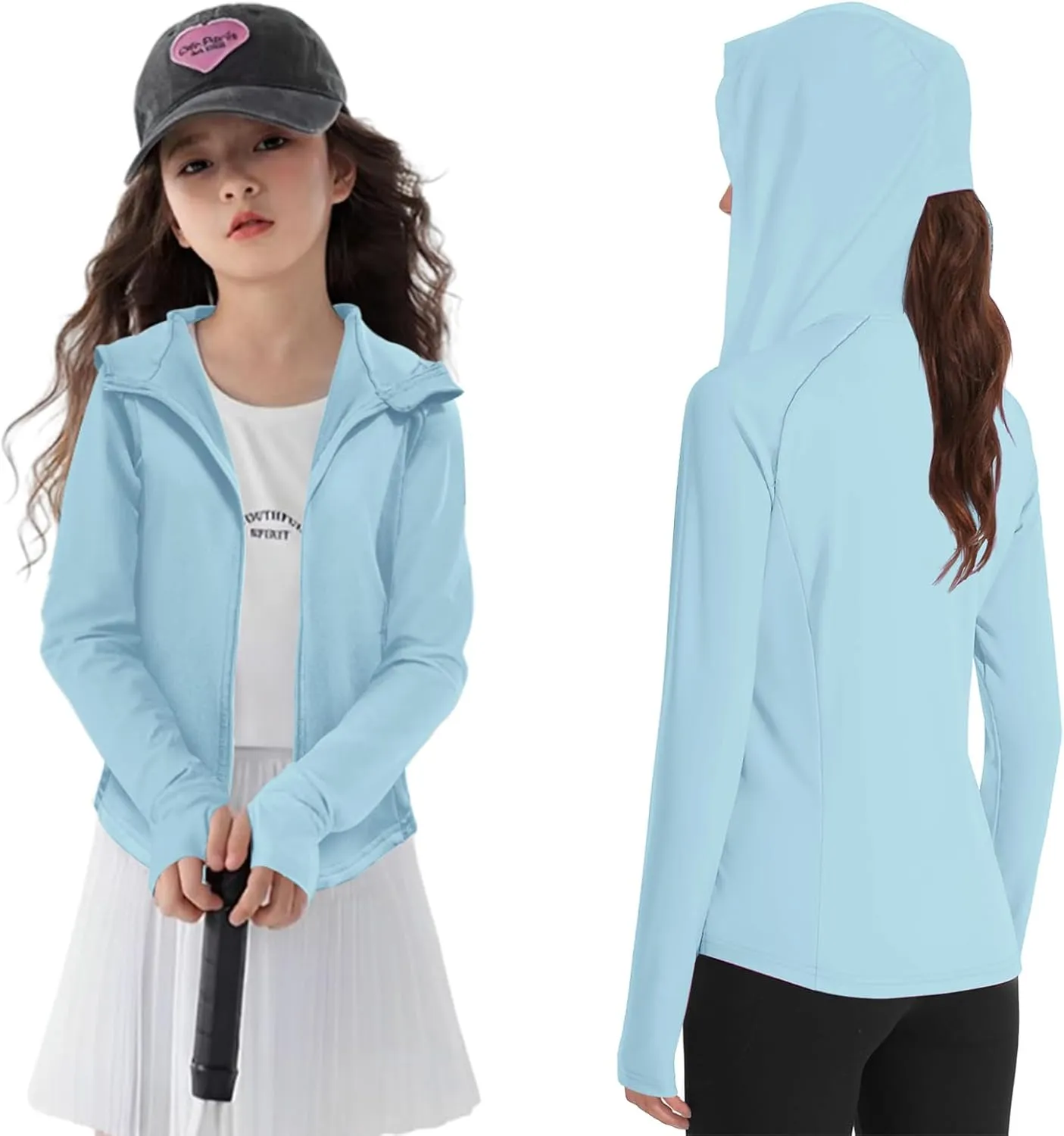 Girls Lightweight Jacket Long Sleeve Zip Up Athletic Hoodie Top UPF50  Fishing Hiking Sun Protection Outwear