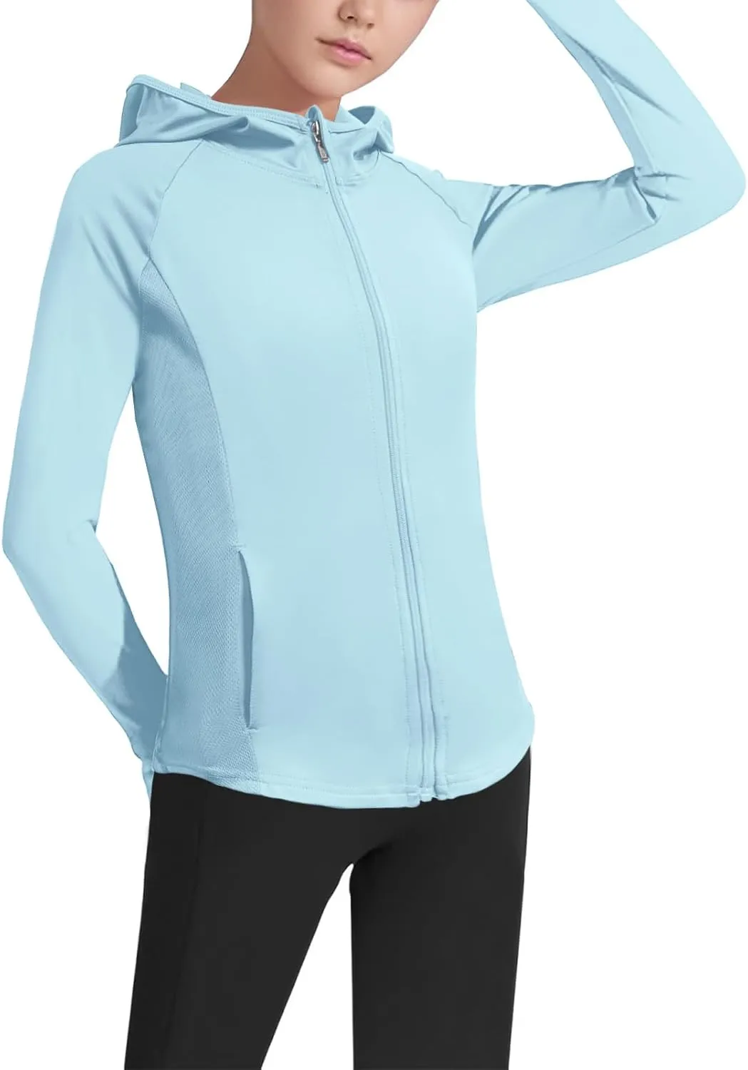 Girls Lightweight Jacket Long Sleeve Zip Up Athletic Hoodie Top UPF50  Fishing Hiking Sun Protection Outwear
