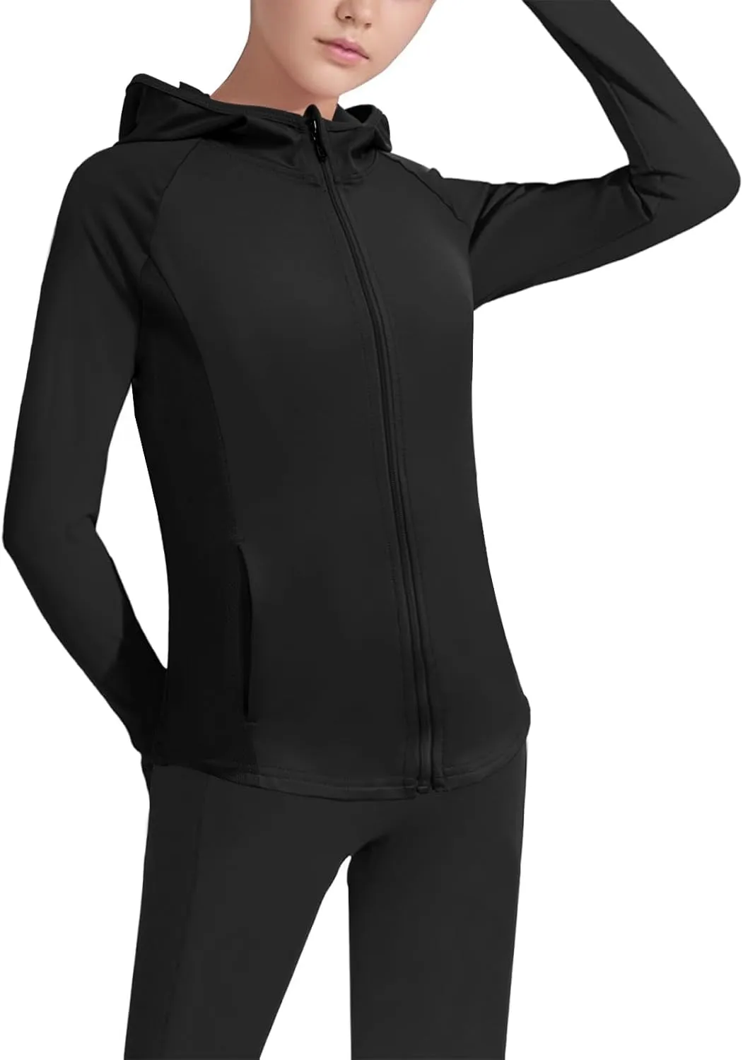 Girls Lightweight Jacket Long Sleeve Zip Up Athletic Hoodie Top UPF50  Fishing Hiking Sun Protection Outwear