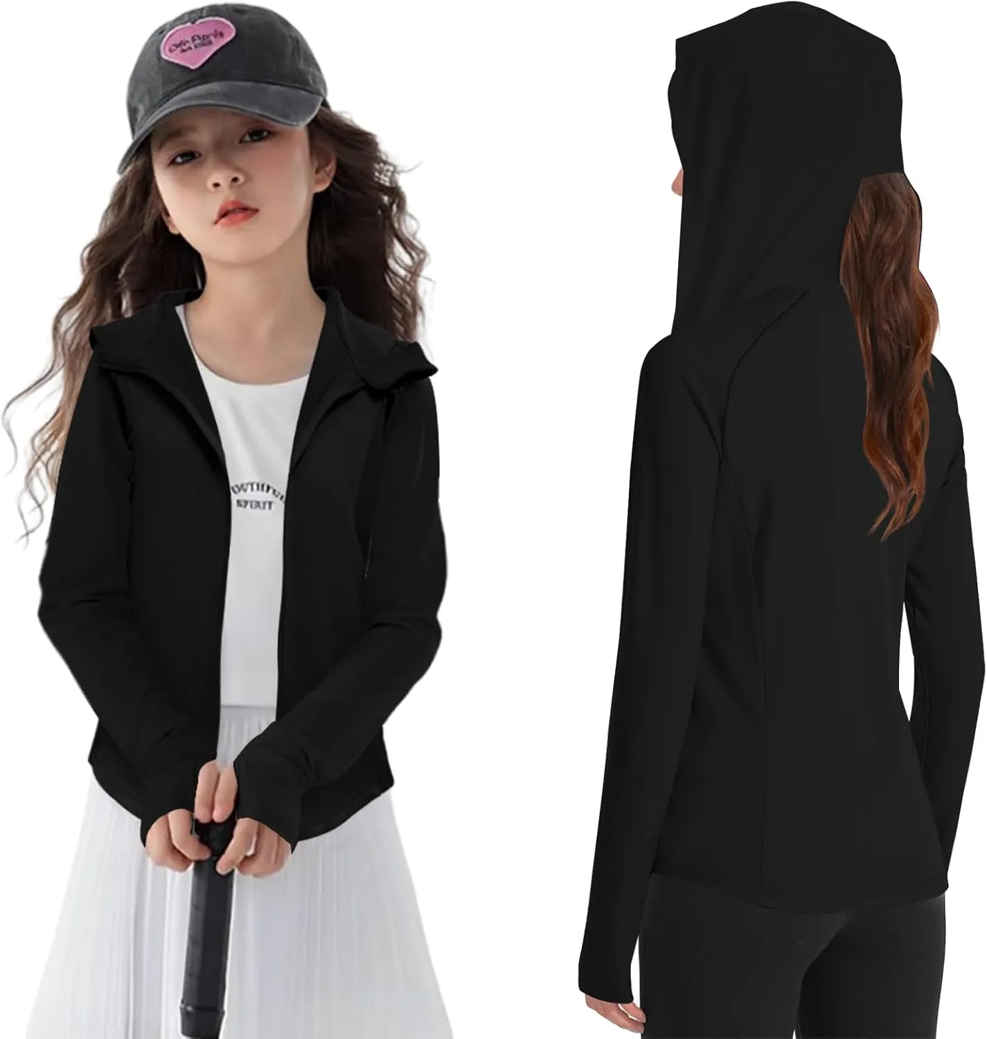 Girls Lightweight Jacket Long Sleeve Zip Up Athletic Hoodie Top UPF50  Fishing Hiking Sun Protection Outwear