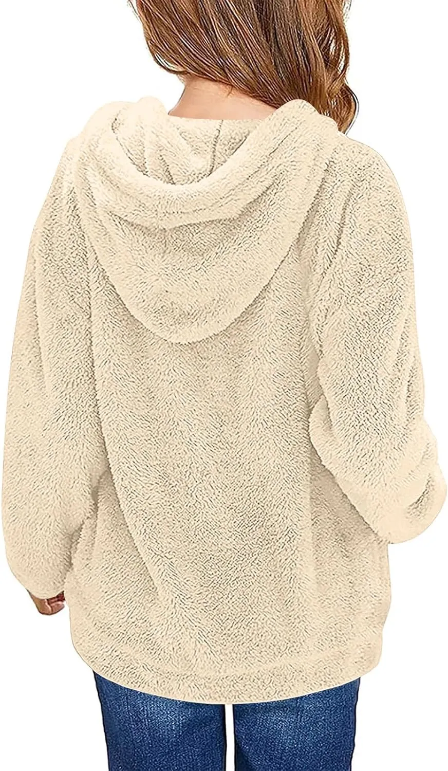 Girls Sherpa Fuzzy Hoodies Fall Winter Soft Comfy Fleece Sweatshirt Long Sleeve Solid Color Pullover Tops with Pocket