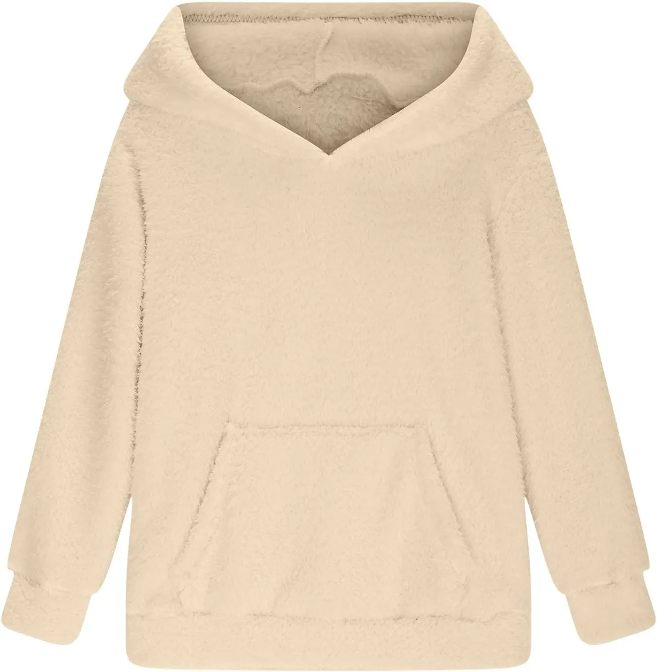 Girls Sherpa Fuzzy Hoodies Fall Winter Soft Comfy Fleece Sweatshirt Long Sleeve Solid Color Pullover Tops with Pocket