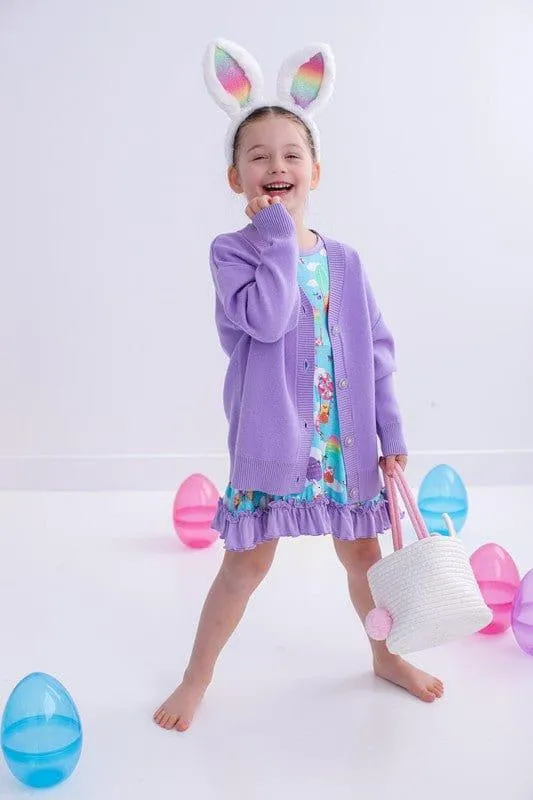 Girl's Solid Bamboo Long Sleeve Cardigan - Lavender