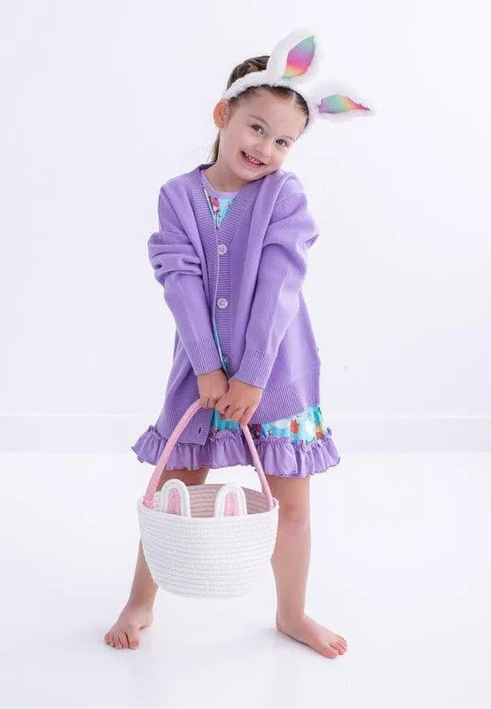 Girl's Solid Bamboo Long Sleeve Cardigan - Lavender