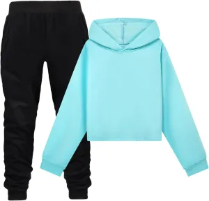 Girls' Sweatsuit Tracksuit 2 Piece Fleece Pullover Cropped Tops Sweatshirt Fleece Jogger Pants Soft Set for Girls