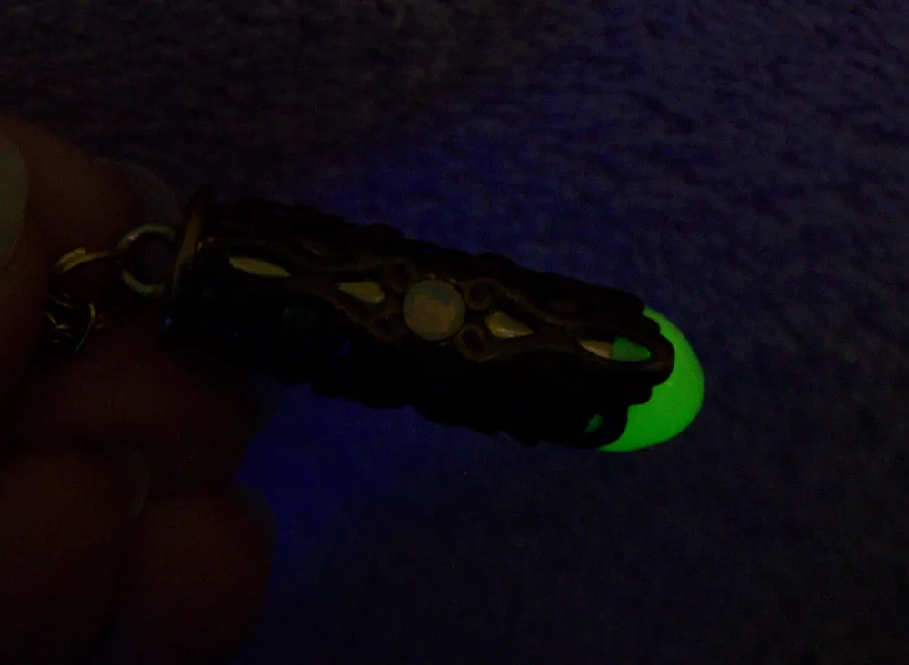 Glow in the Dark Brass Filigree Bullet Jewelry Pendant