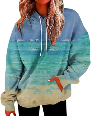 GOFULY Womens Gradient Color Fall Pullover Hoodie - Lightweight Sweatshirt With Drawstring