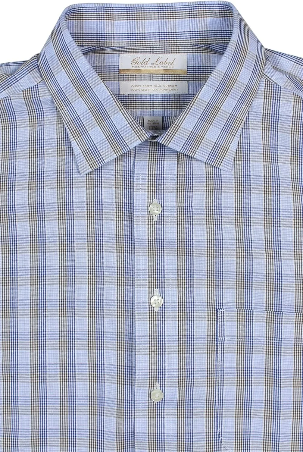 Gold Label Men's Big and Tall Non-Iron Wrinkle-Resistant Long Sleeve Pocket Dress Shirt with Spread Collar