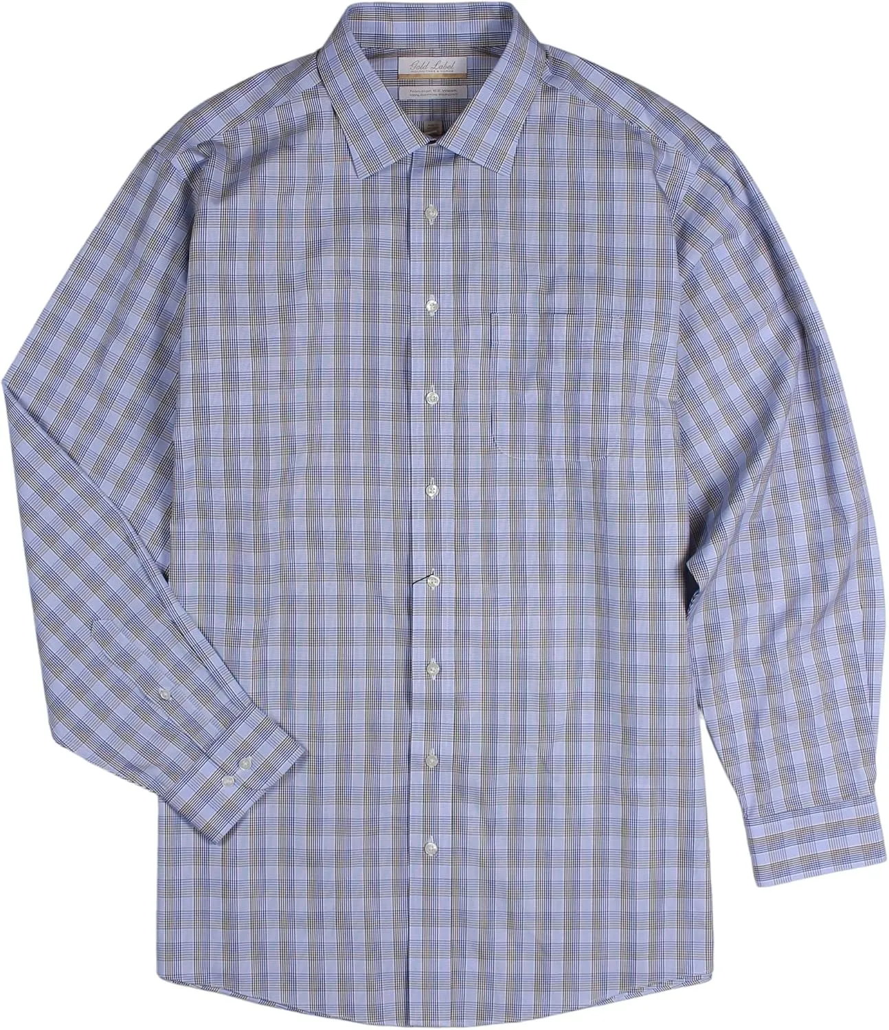 Gold Label Men's Big and Tall Non-Iron Wrinkle-Resistant Long Sleeve Pocket Dress Shirt with Spread Collar