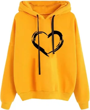 Graphic Hoodies for Womens Love Print Sweatshirt Oversized Casual Long Sleeve Fashion Loose Soft Fall Pullover Tops