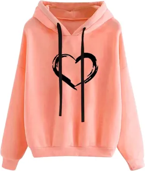 Graphic Hoodies for Womens Love Print Sweatshirt Oversized Casual Long Sleeve Fashion Loose Soft Fall Pullover Tops