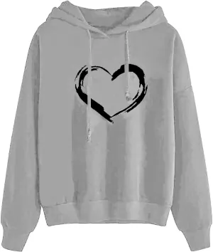 Graphic Hoodies for Womens Love Print Sweatshirt Oversized Casual Long Sleeve Fashion Loose Soft Fall Pullover Tops