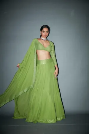 Green Chiffon Lehenga Set