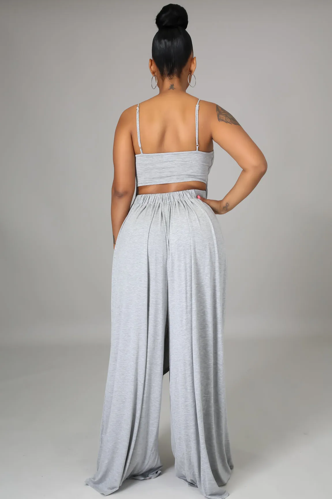 Grey Wide Leg Pants Set