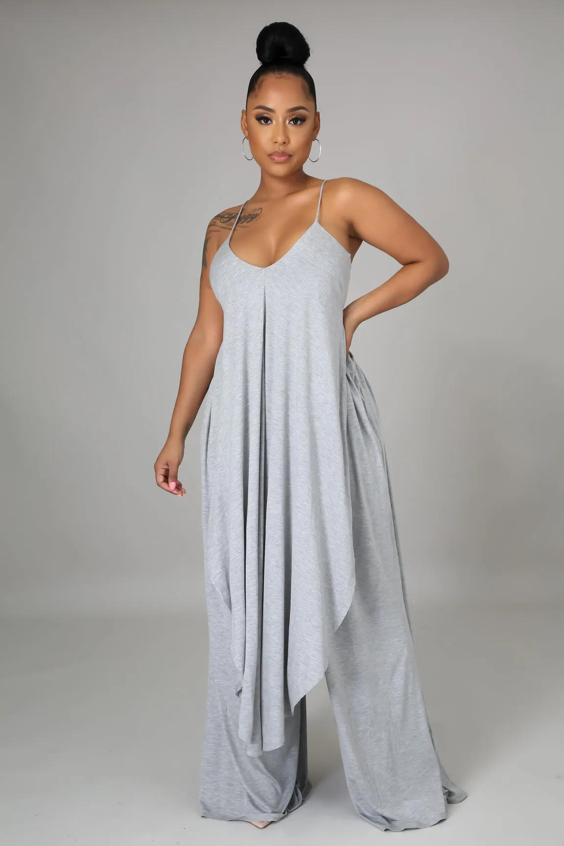 Grey Wide Leg Pants Set