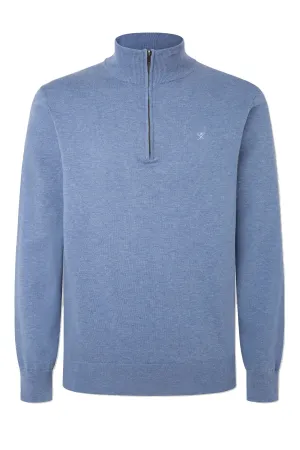 Hackett Cotton Silk Half Zip Knitwear Blue
