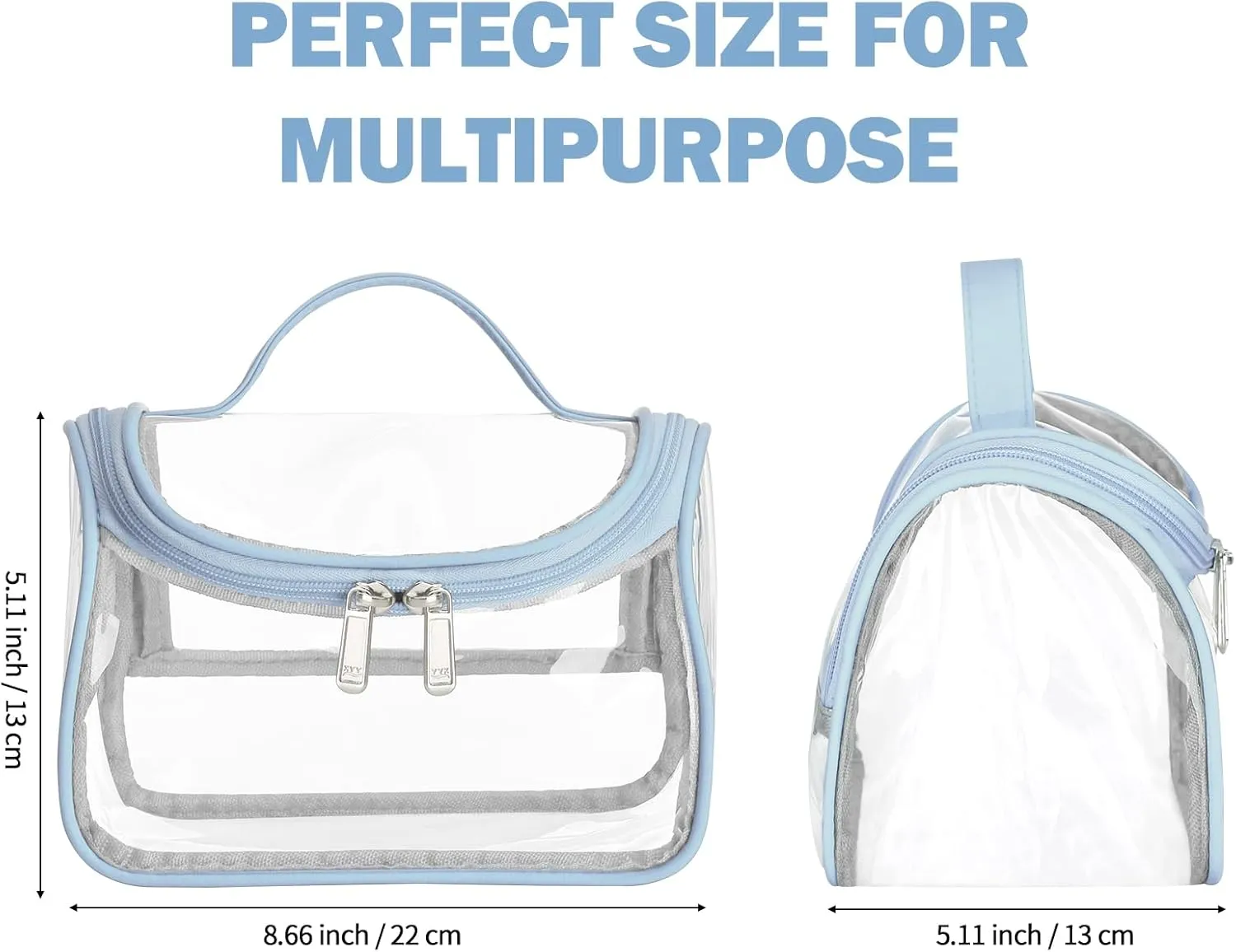 HAOGUAGUA Heavy Duty Clear Cosmetic Bag Waterproof Transparent Travel Makeup Toiletry Organizer Bag (Blue-1pcs)