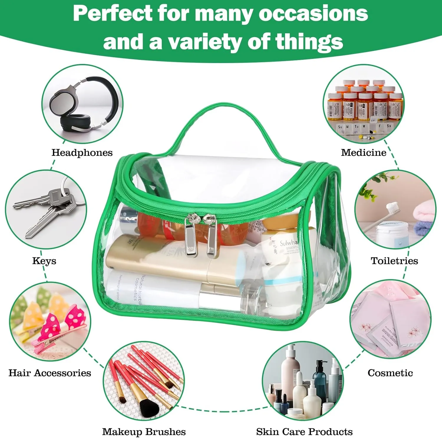 HAOGUAGUA Heavy Duty Clear Cosmetic Bag Waterproof Transparent Travel Makeup Toiletry Organizer Bag (Green-1pcs)