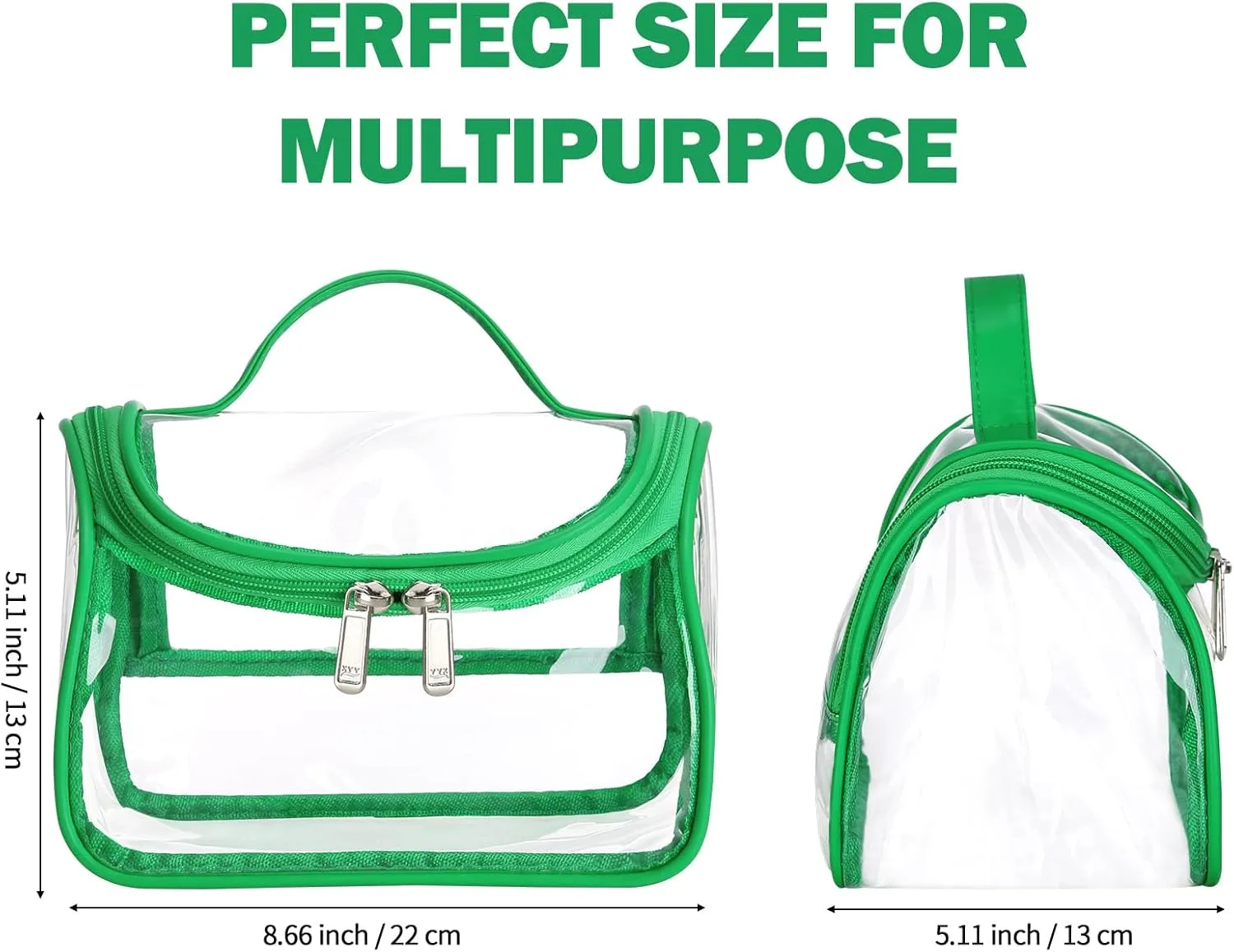HAOGUAGUA Heavy Duty Clear Cosmetic Bag Waterproof Transparent Travel Makeup Toiletry Organizer Bag (Green-1pcs)
