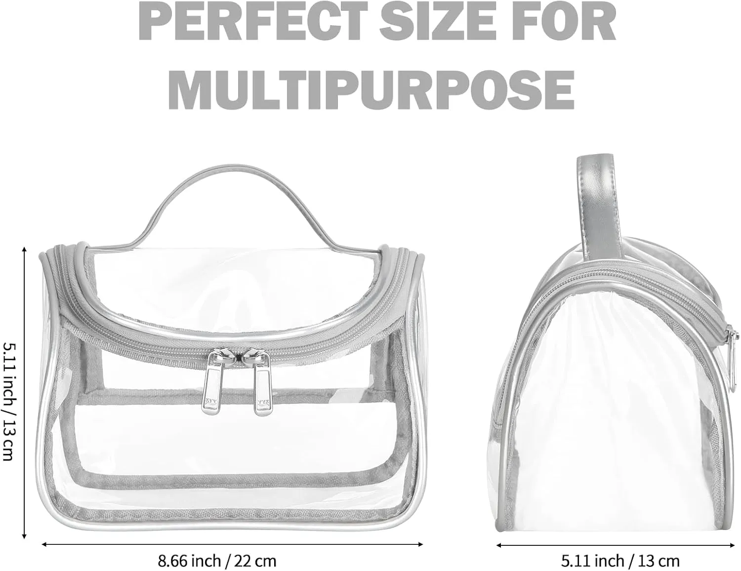 HAOGUAGUA Heavy Duty Clear Cosmetic Bag Waterproof Transparent Travel Makeup Toiletry Organizer Bag (Grey-1pcs)