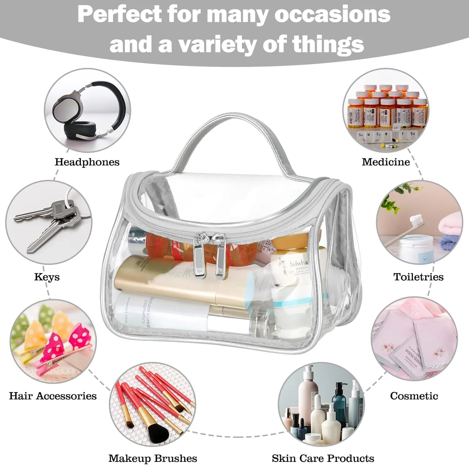 HAOGUAGUA Heavy Duty Clear Cosmetic Bag Waterproof Transparent Travel Makeup Toiletry Organizer Bag (Grey-1pcs)
