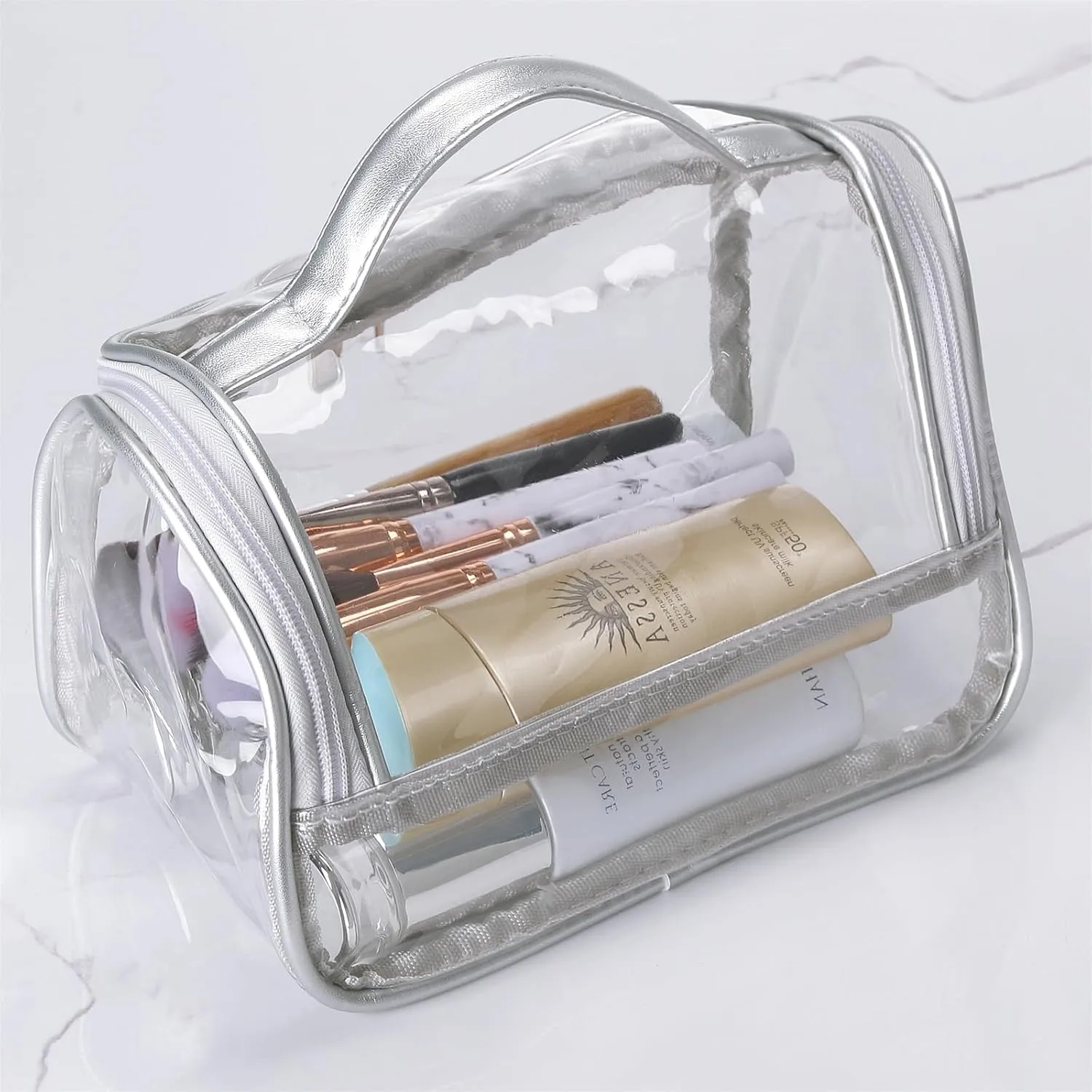 HAOGUAGUA Heavy Duty Clear Cosmetic Bag Waterproof Transparent Travel Makeup Toiletry Organizer Bag (Grey-1pcs)