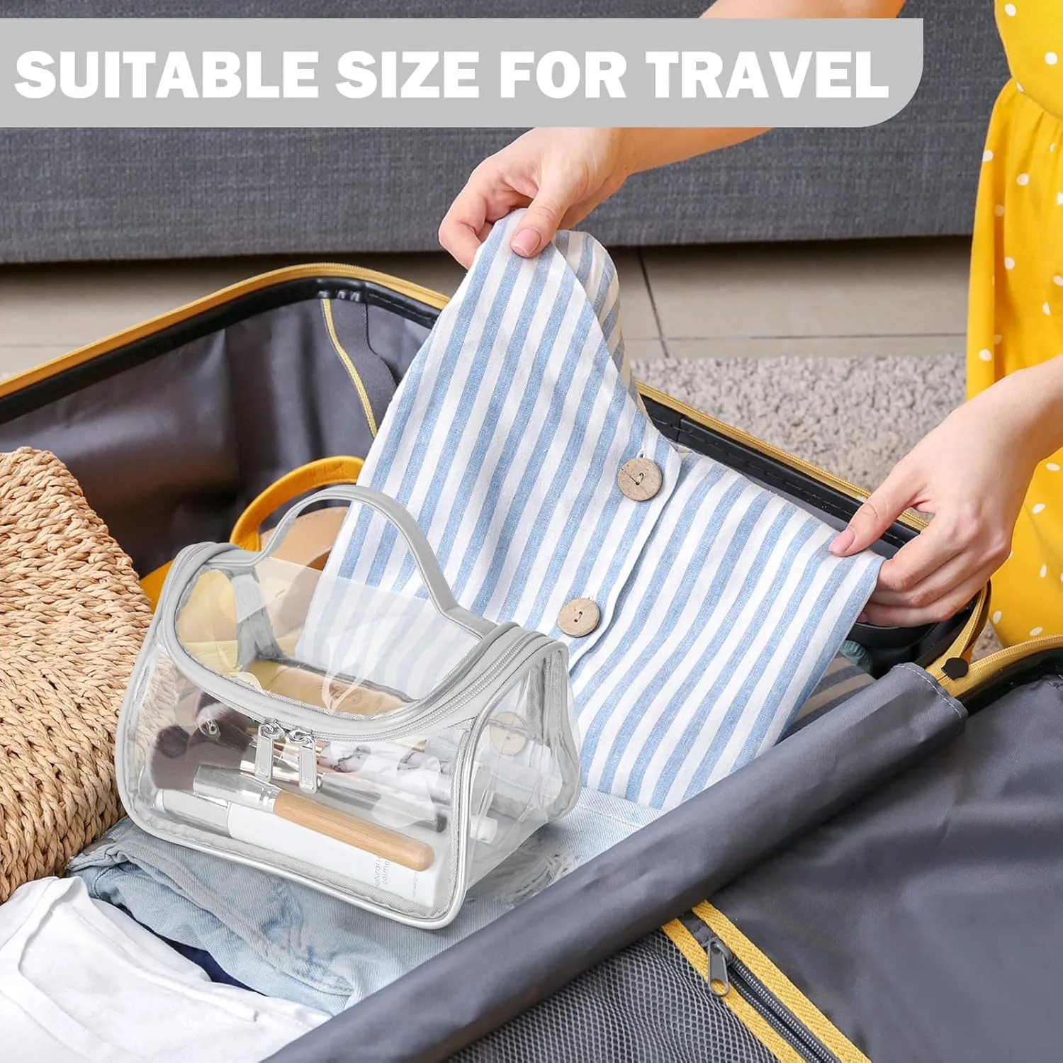 HAOGUAGUA Heavy Duty Clear Cosmetic Bag Waterproof Transparent Travel Makeup Toiletry Organizer Bag (Grey-1pcs)