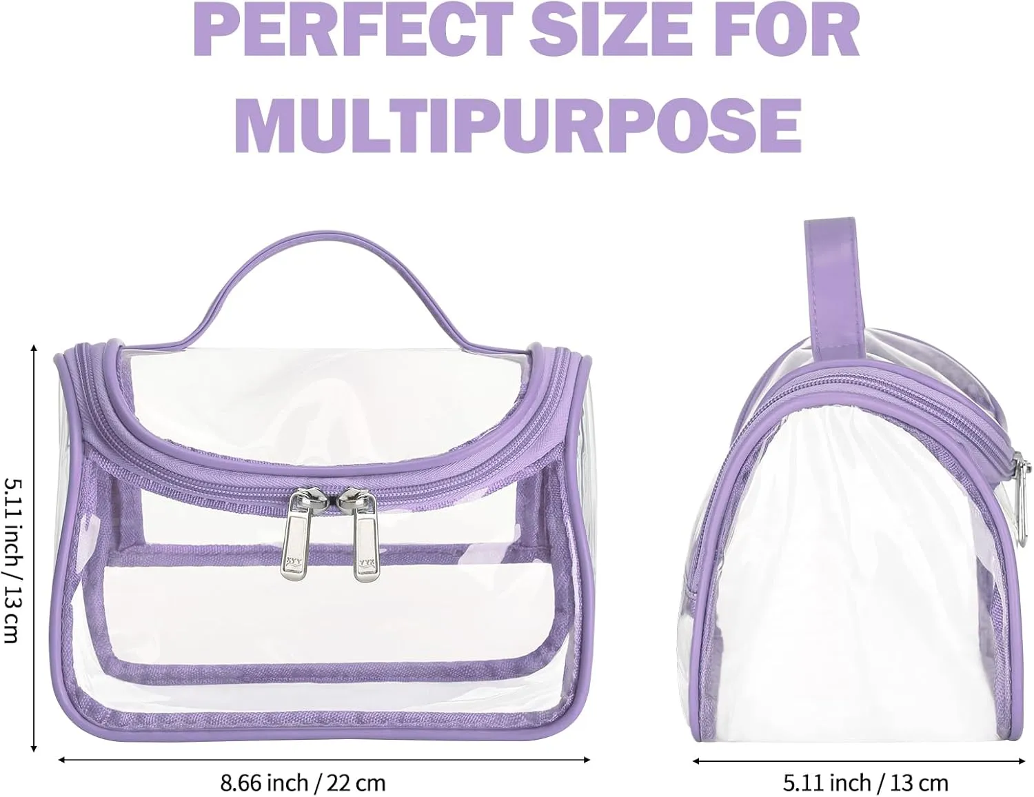HAOGUAGUA Heavy Duty Clear Cosmetic Bag Waterproof Transparent Travel Makeup Toiletry Organizer Bag (Purple-1pcs)