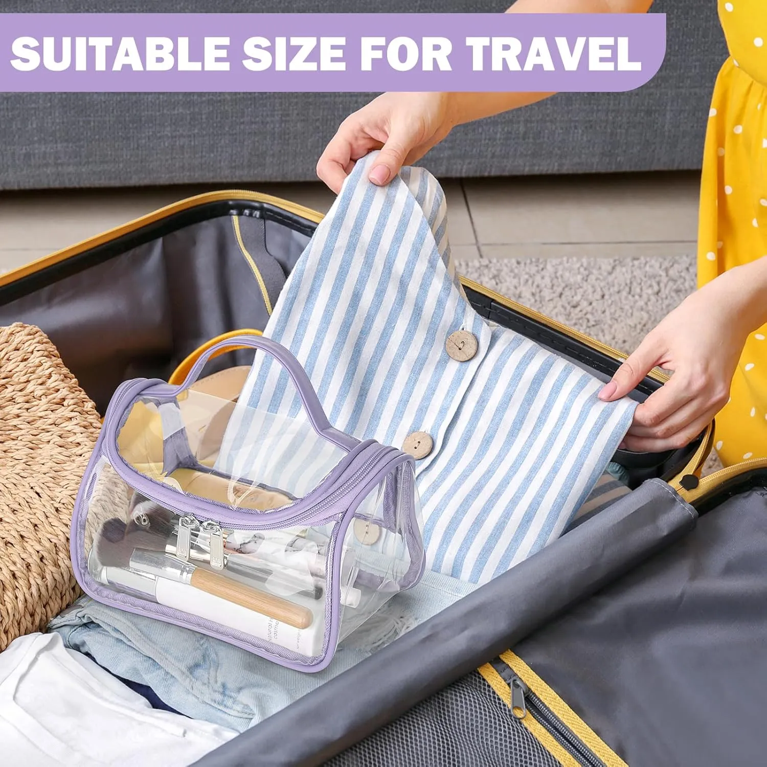 HAOGUAGUA Heavy Duty Clear Cosmetic Bag Waterproof Transparent Travel Makeup Toiletry Organizer Bag (Purple-1pcs)