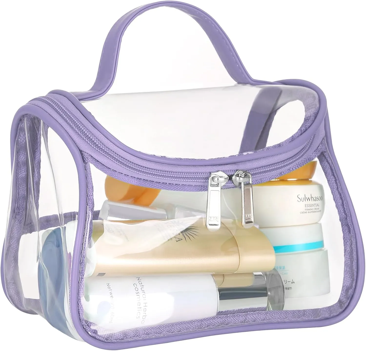 HAOGUAGUA Heavy Duty Clear Cosmetic Bag Waterproof Transparent Travel Makeup Toiletry Organizer Bag (Purple-1pcs)
