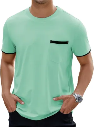 Hardaddy Men's Color Block Pullover Crew Neck Short Sleeve Tee Shirts with Pocket