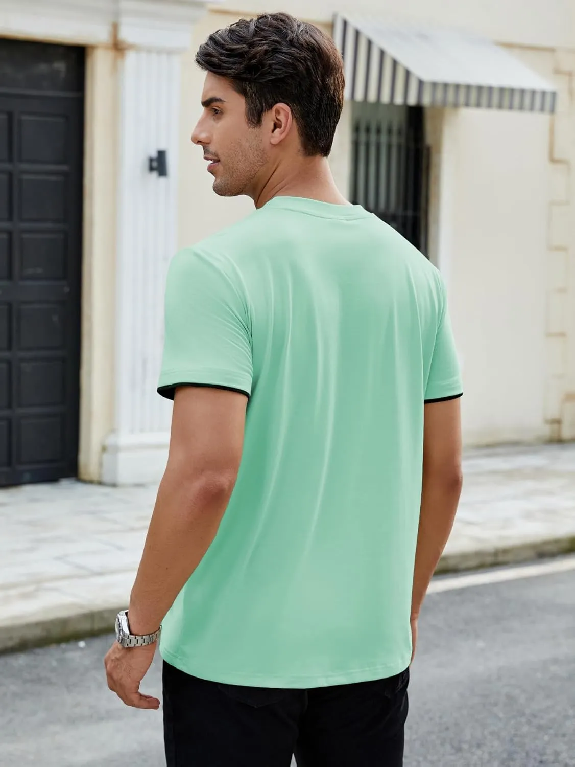 Hardaddy Men's Color Block Pullover Crew Neck Short Sleeve Tee Shirts with Pocket