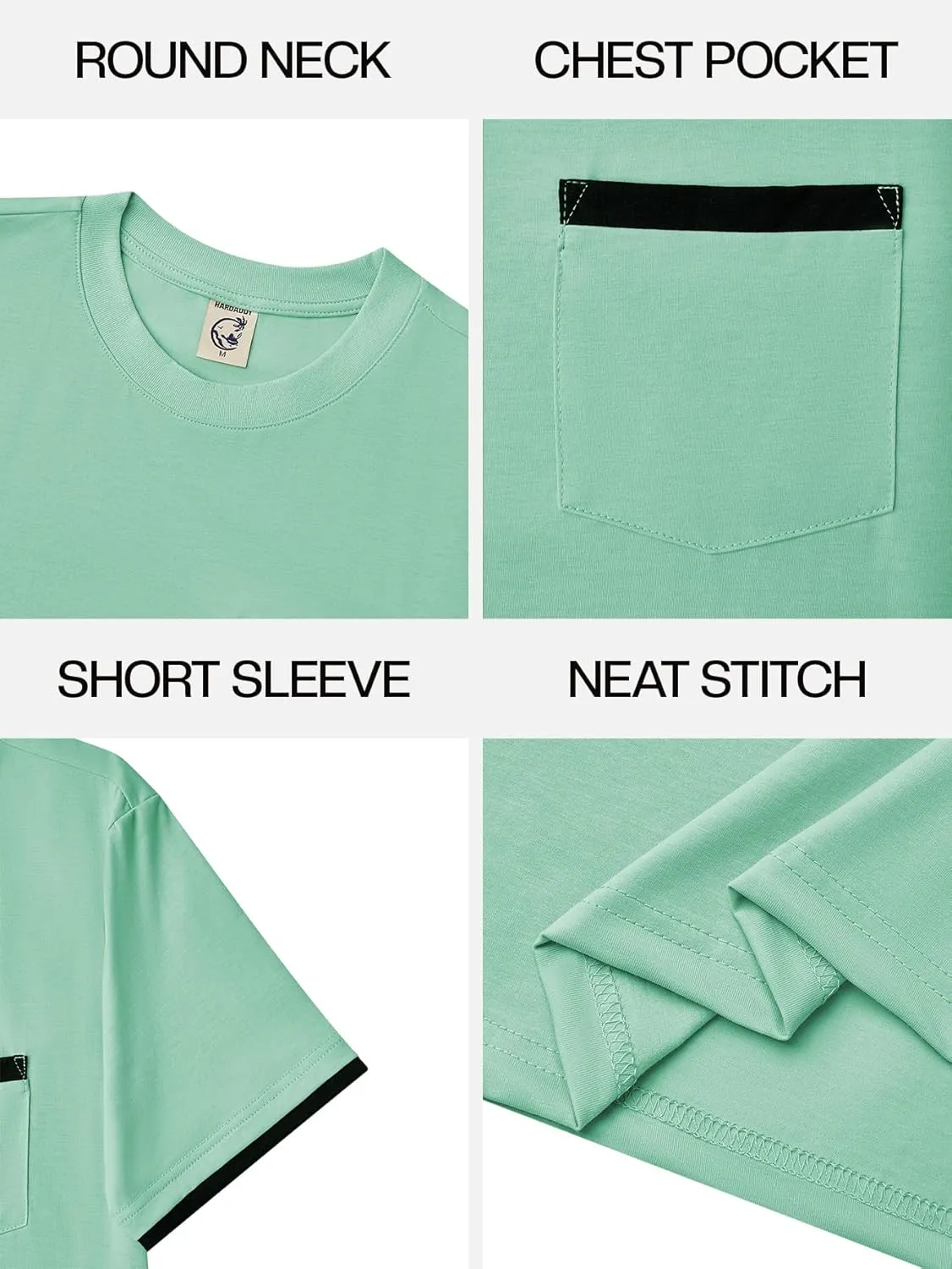 Hardaddy Men's Color Block Pullover Crew Neck Short Sleeve Tee Shirts with Pocket