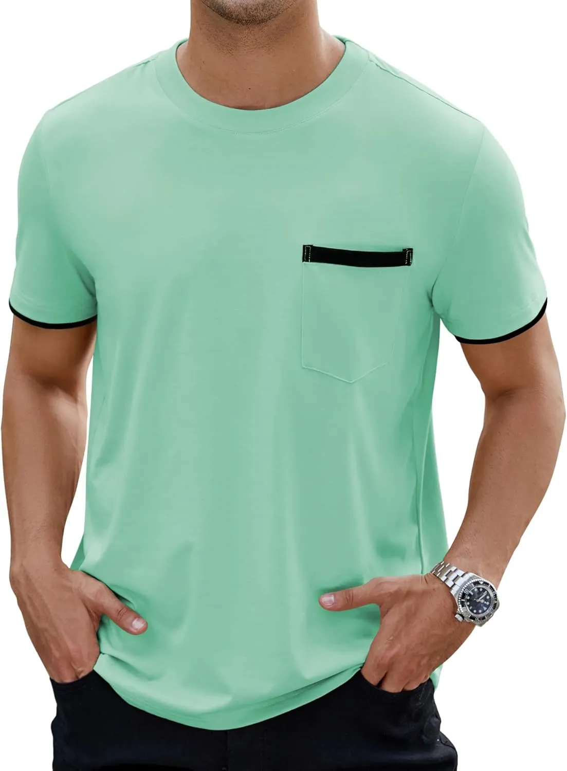 Hardaddy Men's Color Block Pullover Crew Neck Short Sleeve Tee Shirts with Pocket