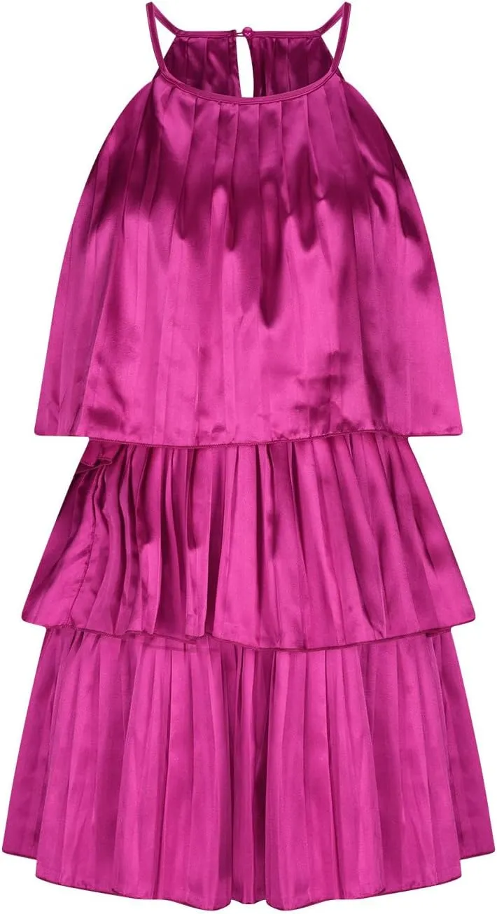 HGps8w Halter Neck Dresses for Women Summer Sleeveless Ruffle Tiered Layered Chiffon Flowy A Line Mini Dress for Party