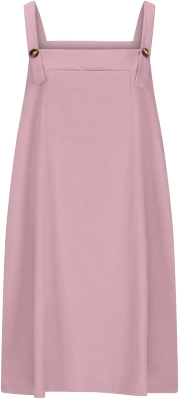 HGps8w Plus Size Womens Bib Overall Short Jumper Dress Adjustable Straps Suspender Pinafore Dresses with Pockets
