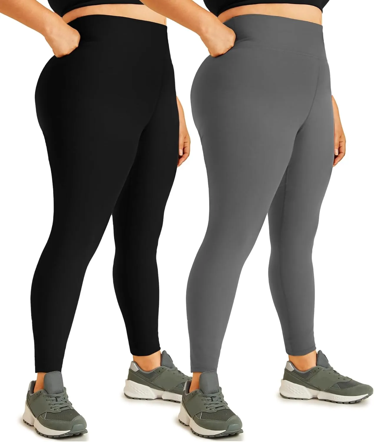 Hi Clasmix Plus Size Leggings for Women 1X-4X-High Waist Stretchy Soft Black Comfortable Workout Spandex Yoga Tights Pants