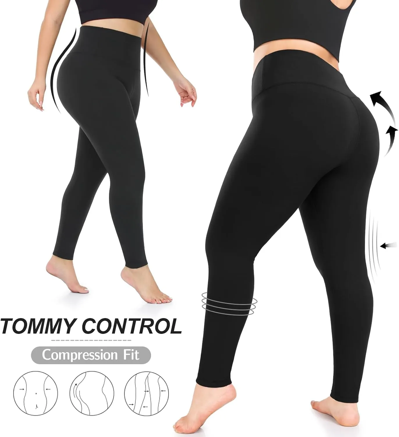 Hi Clasmix Plus Size Leggings for Women 1X-4X-High Waist Stretchy Soft Black Comfortable Workout Spandex Yoga Tights Pants