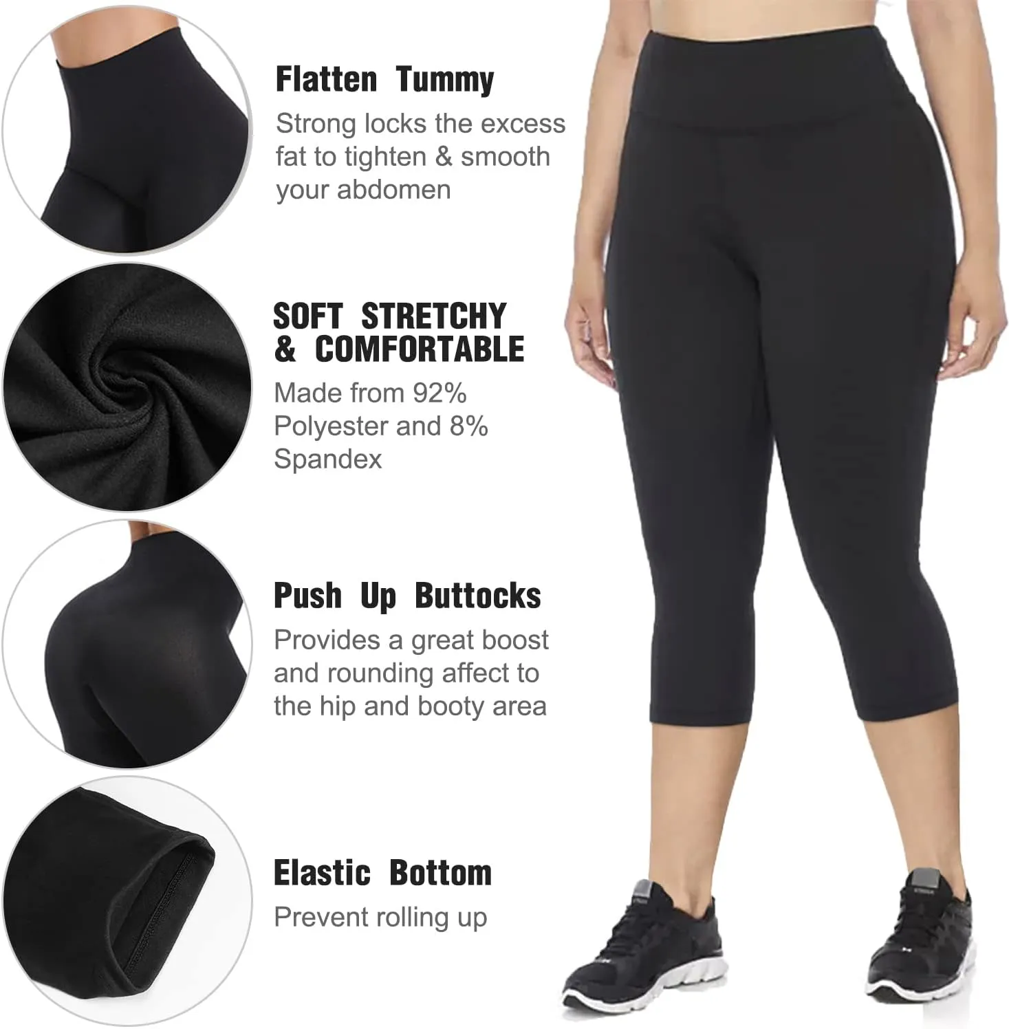 Hi Clasmix Plus Size Leggings for Women 1X-4X-High Waist Stretchy Soft Black Comfortable Workout Spandex Yoga Tights Pants