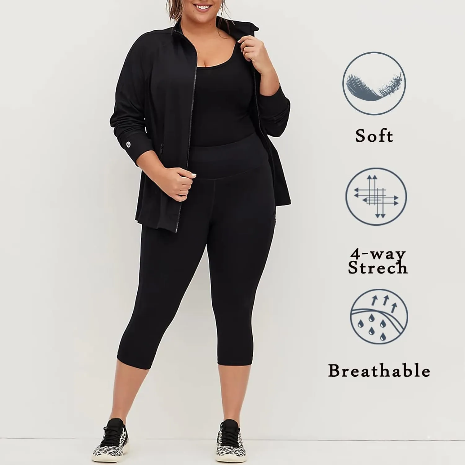 Hi Clasmix Plus Size Leggings for Women 1X-4X-High Waist Stretchy Soft Black Comfortable Workout Spandex Yoga Tights Pants