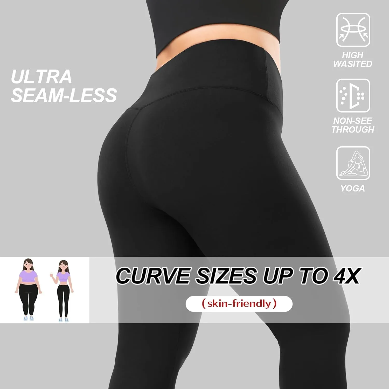 Hi Clasmix Plus Size Leggings for Women 1X-4X-High Waist Stretchy Soft Black Comfortable Workout Spandex Yoga Tights Pants