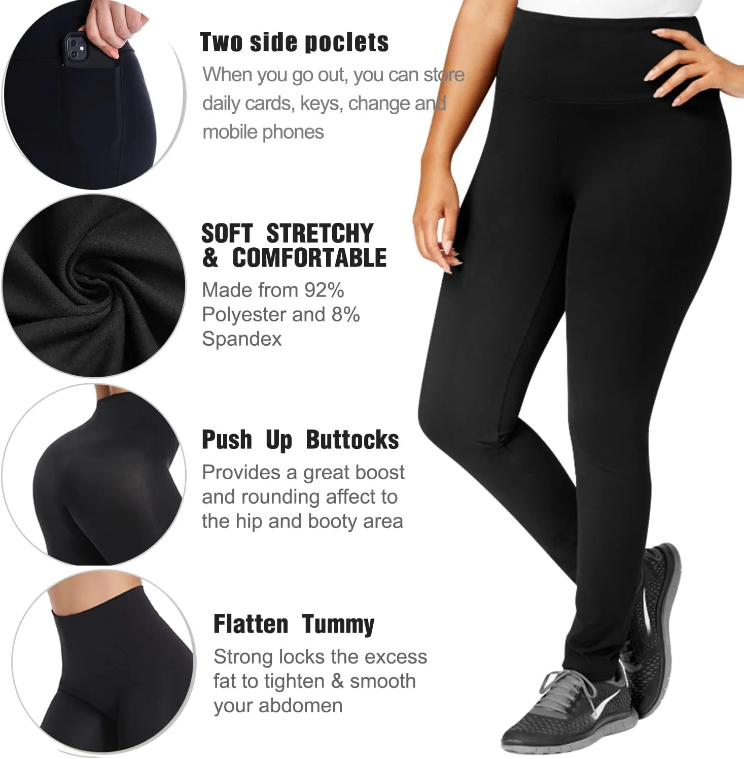 Hi Clasmix Plus Size Leggings for Women 1X-4X-High Waist Stretchy Soft Black Comfortable Workout Spandex Yoga Tights Pants
