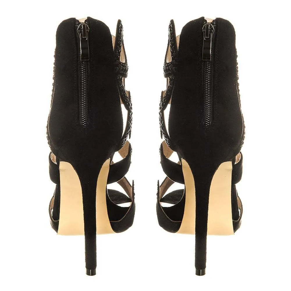 High Stiletto Heel Open Toe Shoe With Diamante Swirl Straps