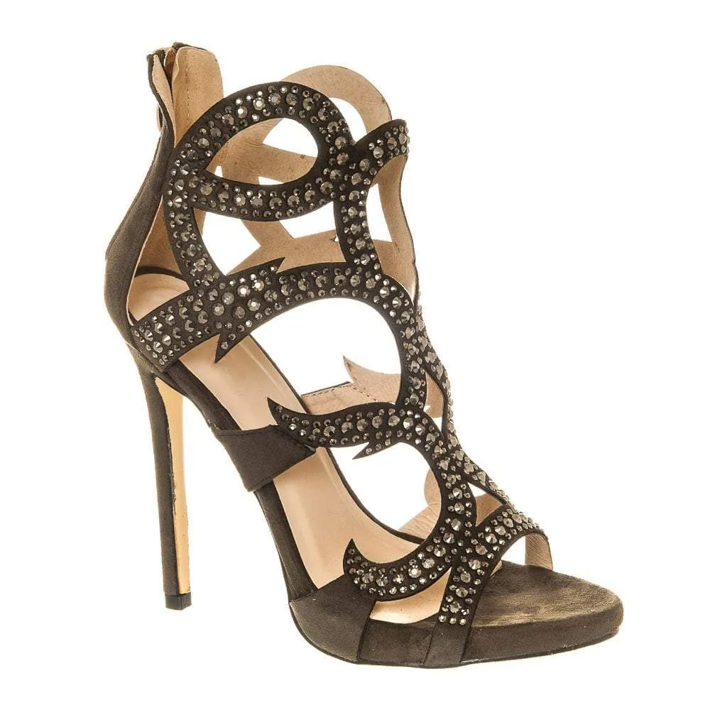 High Stiletto Heel Open Toe Shoe With Diamante Swirl Straps